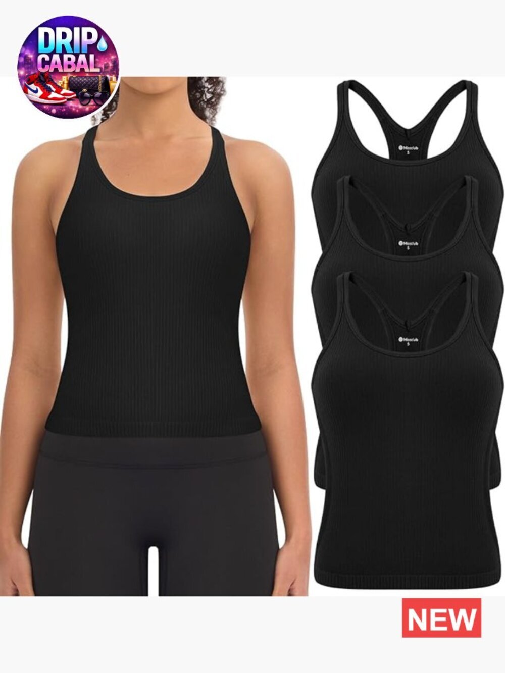 3 Pack Seamless Ribbed Crop Tank Tops with Built in Bra Racerback Athletic Yoga
